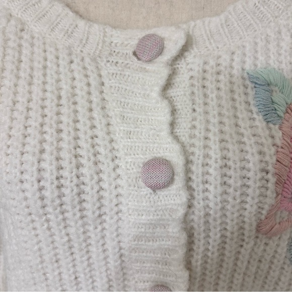LoveShackFancy Embroidered Floral Button-Front Cardigan – Ivory, Size L - Picture 5 of 8
